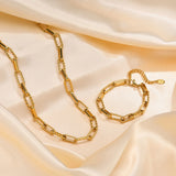 Gold Paperclip Chain Bracelet for Women, Stainless Steel Wristband