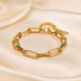 Gold Paperclip Chain Bracelet for Women, Stainless Steel Wristband