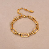 Gold Paperclip Chain Bracelet for Women, Stainless Steel Wristband