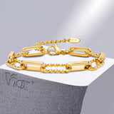 Gold Paperclip Chain Bracelet for Women, Stainless Steel Wristband