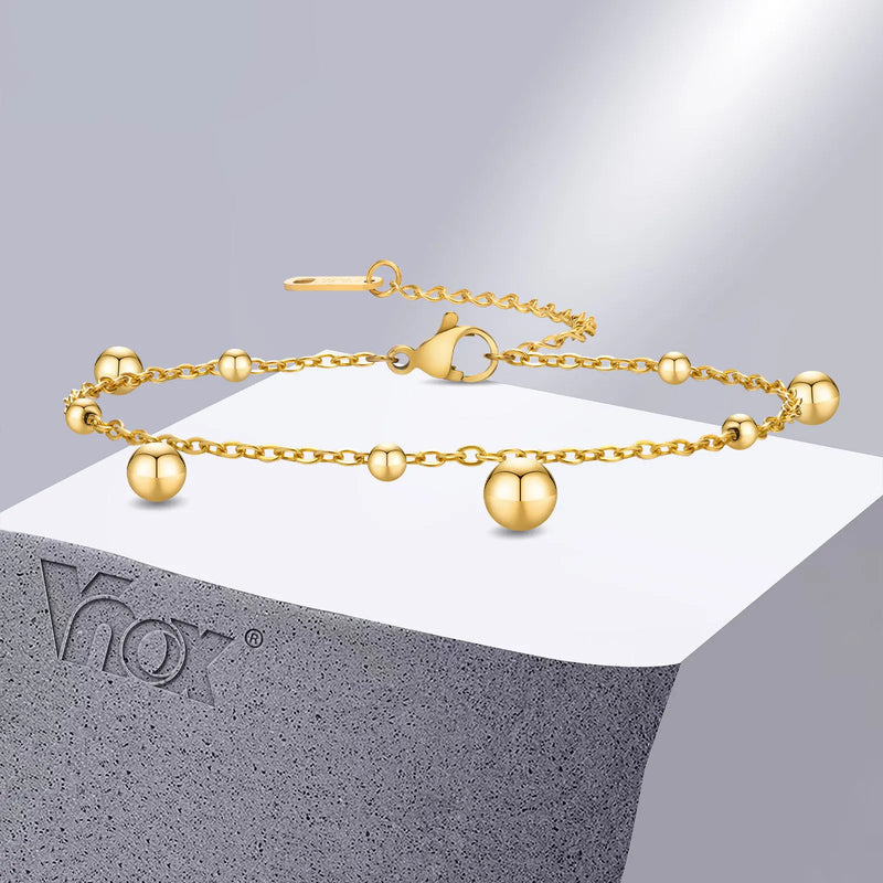 Ball Beads Charm Bracelet Stainless Steel Adjustable Chain Minimalist Gift