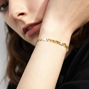 Stainless Steel Chain Bracelet with Cubic Zirconia