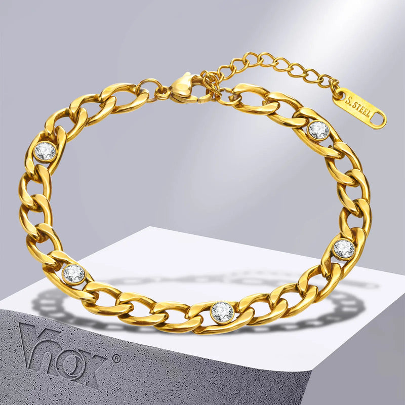 Stainless Steel Chain Bracelet with Cubic Zirconia