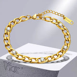 Stainless Steel Chain Bracelet with Cubic Zirconia