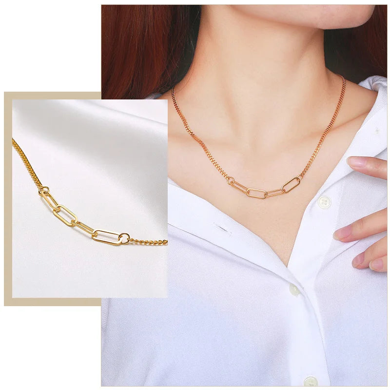 Heart Love Charm Choker Necklace for Women, Stainless Steel Metal Link Chain