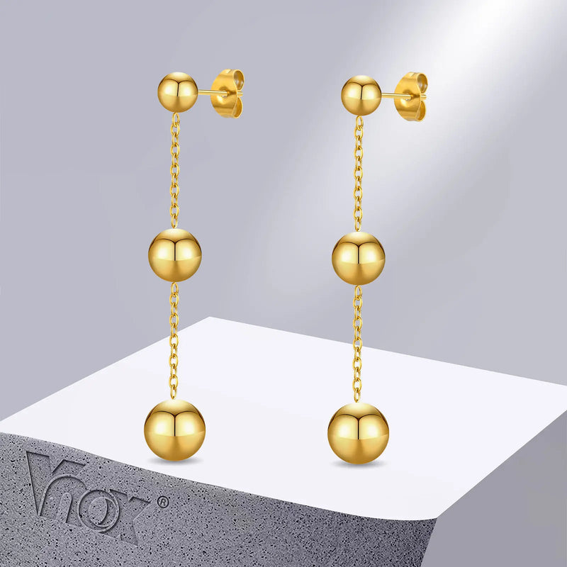 Lucky Beads Earrings for Women, Stainless Steel Dangle Earrings