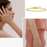 18K Stainless Steel Rectangle Chain Bracelet for Women