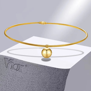 Snake Chain Choker Necklace Women Girls Charm Collar Stainless Steel Beads