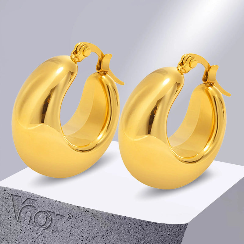 Chunky Round Hoop Earrings Stainless Steel for Women