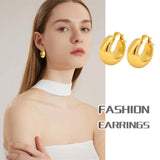 Chunky Round Hoop Earrings Stainless Steel for Women