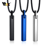 Men's Tungsten Carbide Rectangle Pendant Necklace, Black Rope Chain