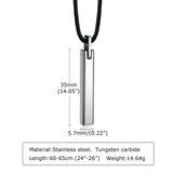 Men's Tungsten Carbide Rectangle Pendant Necklace, Black Rope Chain