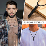 Men's Tungsten Carbide Rectangle Pendant Necklace, Black Rope Chain