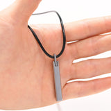 Men's Tungsten Carbide Rectangle Pendant Necklace, Black Rope Chain