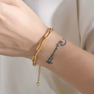 Rectangle Chain Bracelet Women Stainless Steel Paperclip Links Wristband