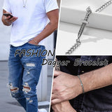 Stainless Steel Cuban Chain Bracelet, Punk Rock Sword Wristband
