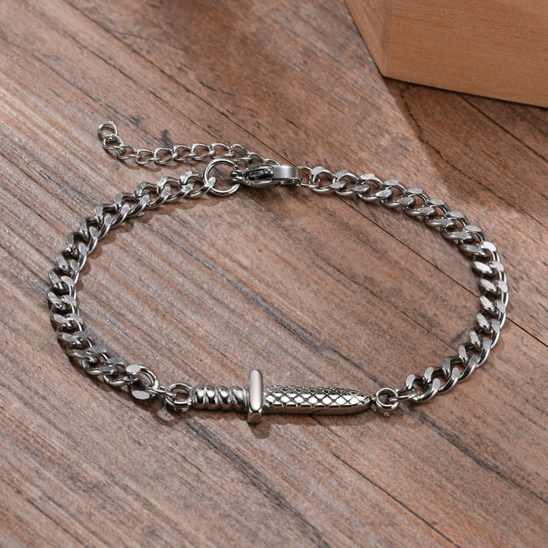 Stainless Steel Cuban Chain Bracelet, Punk Rock Sword Wristband