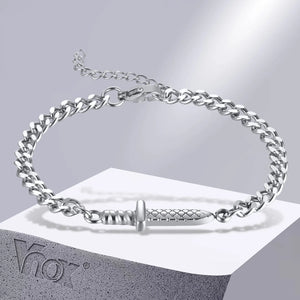 Stainless Steel Cuban Chain Bracelet, Punk Rock Sword Wristband