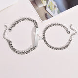 Couples Stainless Steel Cuban Chain Bracelet with Heart Charm - Love Gift