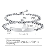Couples Stainless Steel Cuban Chain Bracelet with Heart Charm - Love Gift