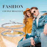 Couples Stainless Steel Cuban Chain Bracelet with Heart Charm - Love Gift