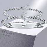Couples Stainless Steel Cuban Chain Bracelet with Heart Charm - Love Gift