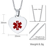 Heart Shape Medical Alert Pendant Necklace Women 20 Chain