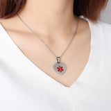 Heart Shape Medical Alert Pendant Necklace Women 20 Chain