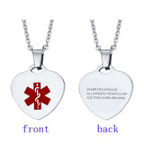 Heart Shape Medical Alert Pendant Necklace Women 20 Chain