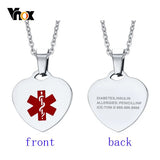 Heart Shape Medical Alert Pendant Necklace Women 20 Chain
