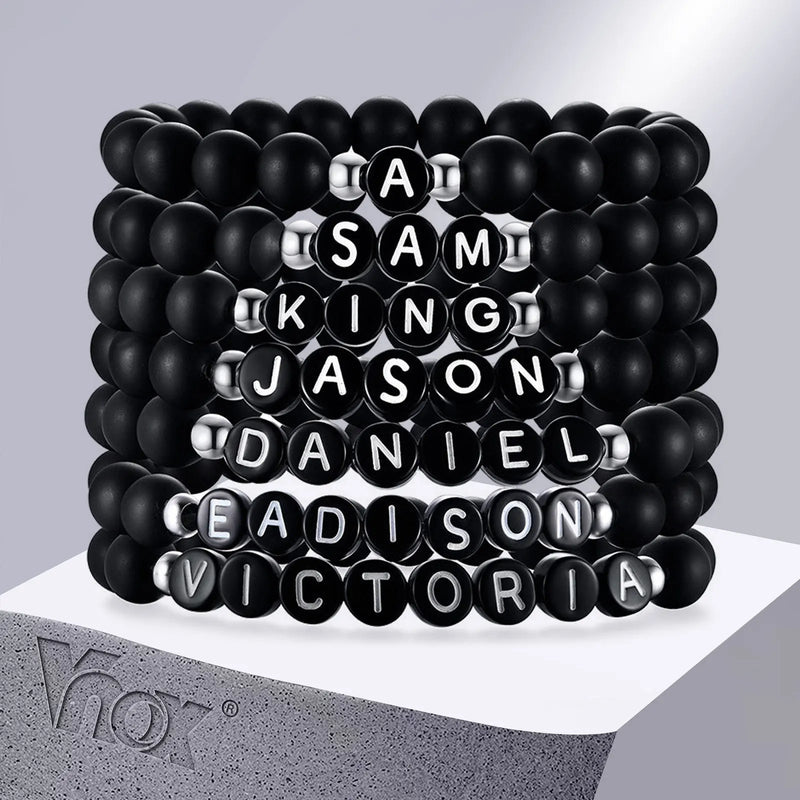 Personalized Initials Beads Bracelets, Alphabet Bangle, Custom Name Bracelet