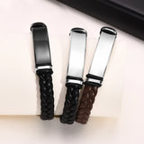 Men's Leather Bracelet with Engraved Stainless Steel Bar