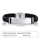 Men's Leather Bracelet with Engraved Stainless Steel Bar