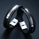Personalized Engrave Leather Bracelet with ID Bangle