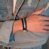 Personalized Engrave Leather Bracelet with ID Bangle