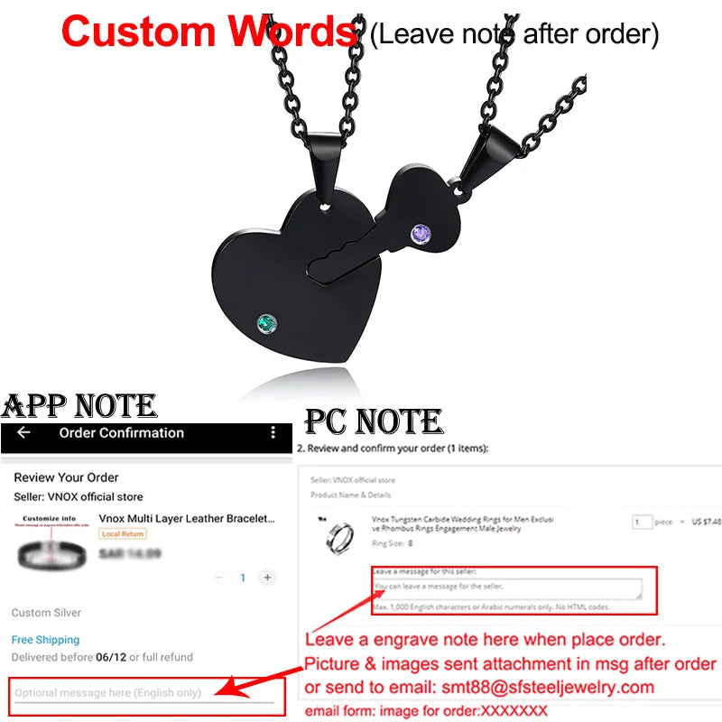 Customized Heart Puzzle Couple Necklaces with Birthstones
