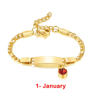 Personalized Newborn Baby Bracelet with Birthstone Charm, Stainless Steel Bangle