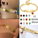 Personalized Newborn Baby Bracelet with Birthstone Charm, Stainless Steel Bangle