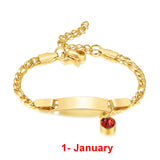Personalized Newborn Baby Bracelet with Birthstone Charm, Stainless Steel Bangle