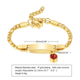 Personalized Newborn Baby Bracelet with Birthstone Charm, Stainless Steel Bangle