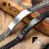 Personalized Men's ID Bracelet, Stainless Steel Foxtail Chain, Dad Husband Gift
