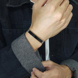 Custom Men's Slim Leather Bangle with Audio Code Name Engraving