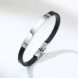 Custom Men's Slim Leather Bangle with Audio Code Name Engraving