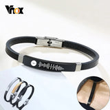 Custom Men's Slim Leather Bangle with Audio Code Name Engraving