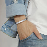 Custom Men's Slim Leather Bangle with Audio Code Name Engraving