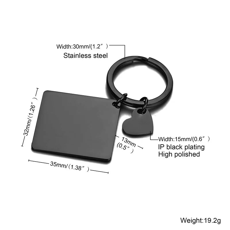 Personalized Square Tag Key Chain with Heart Charm