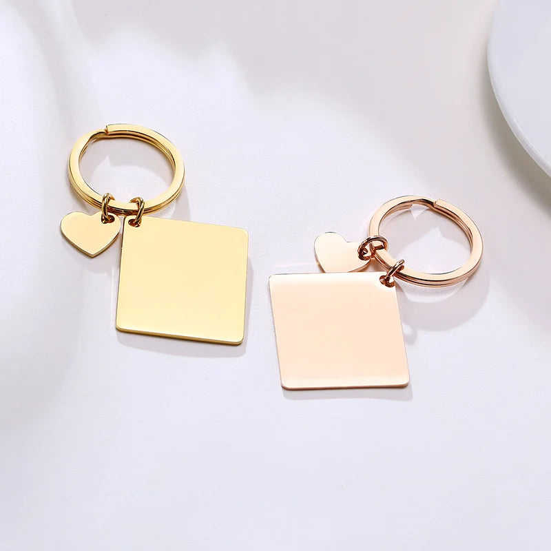 Personalized Square Tag Key Chain with Heart Charm