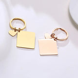 Personalized Square Tag Key Chain with Heart Charm