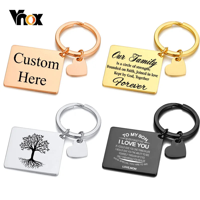 Personalized Square Tag Key Chain with Heart Charm