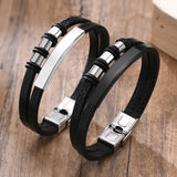 Men's Leather Bracelet Beads Charm Bangle Layered Wristband Casual Jewelry